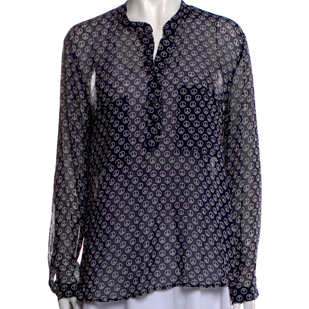 Reformation Peace Sign V-Neck Printed Long Sleeve Blouse